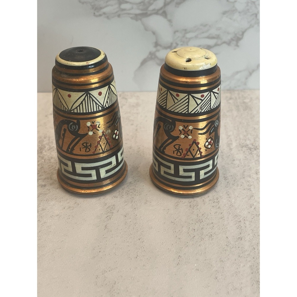 Vtg Cooper Hand Painted Greek Salt and Pepper Shakers - Picture 6 of 8